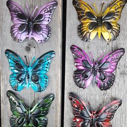 Set of 6, Colorful Butterfly Metal Wall Plaque, Dim: 4-3/8" L