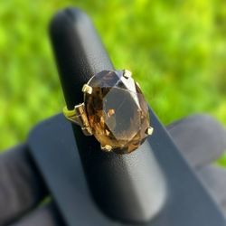Vintage Jewelry 14k yellow gold smoky quartz stone 13.0CTW ring size 8.00