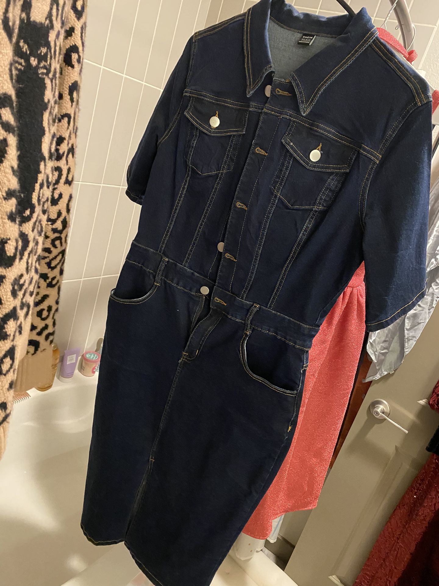Blue Denim Dress With Front/back Pockets Size Large
