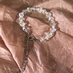 New Iridescent AB Coated Glass Beaded Bracelet 11” With  3” Extension 