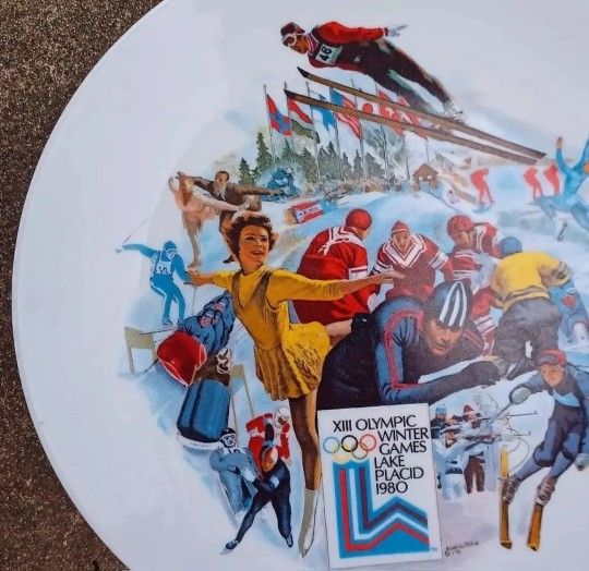 Vintage Midcentury 1980 Lake PLACID USA winter Olympics Commemorative Plate Ceramic