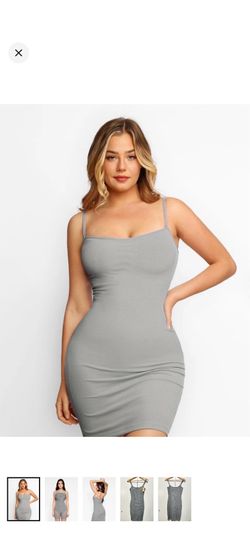 Popilush Shapewear, Ribbed Spaghetti-Strap Mini Dress in Light Gray