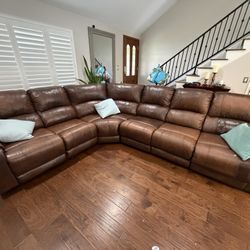 Leather Couch - 6 Seats with 2 Recliners