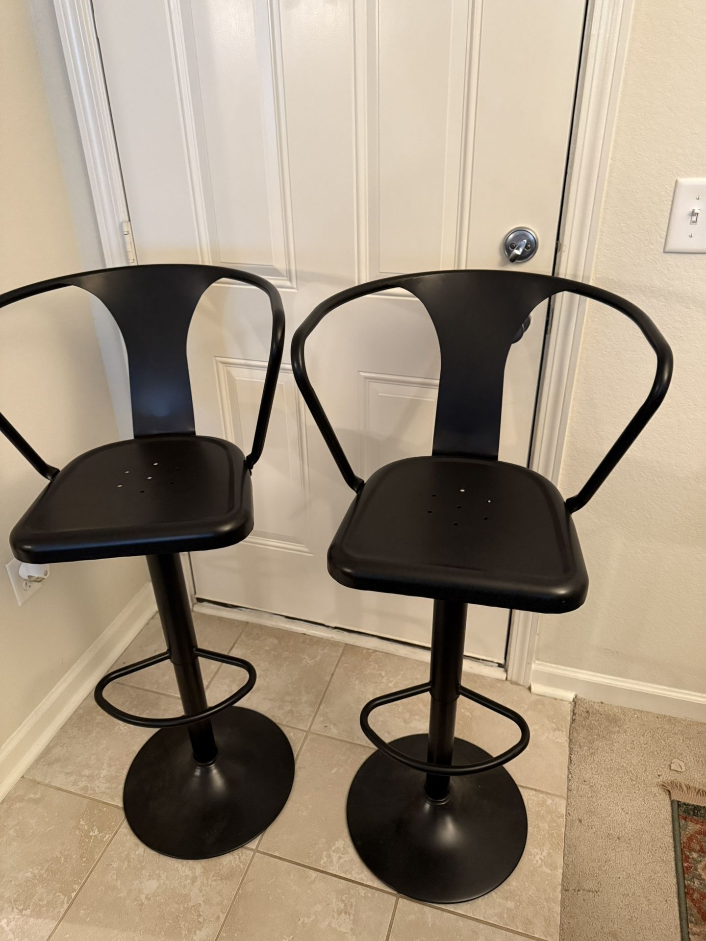 Set of 2 Modern Black Metal Bar Stools – Adjustable Height