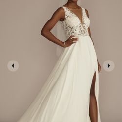 Applique Illusion Chiffon Wedding Dress