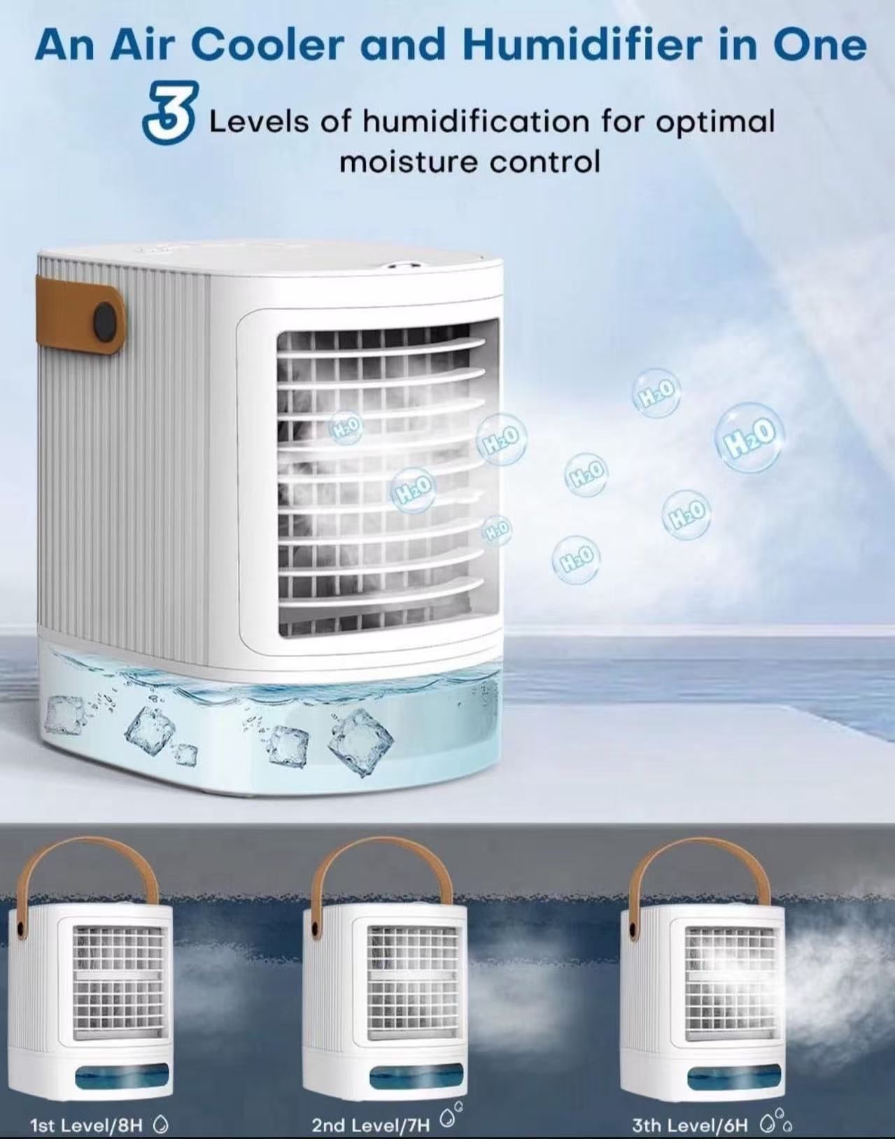 BALKO Mini Air Conditioner, 3-IN-1 Small Air Conditioner w/ 3-Level Humidify & 3 Speeds, 7-Color Night Lights, Top Fill Tank for 8H Cooling, Desk Port