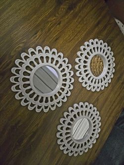 3 piece White floral mirrors