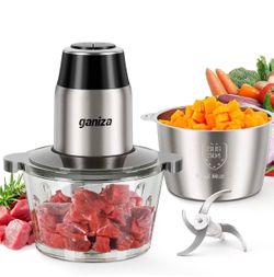 Ganiza Food Processors with 2 Bowls, 450W Meat Grinder Vegetable Chopper 2-Speed Electric Food Chopper with 8 Cup Glass & 8 Cup Stainless Steel Bowls 