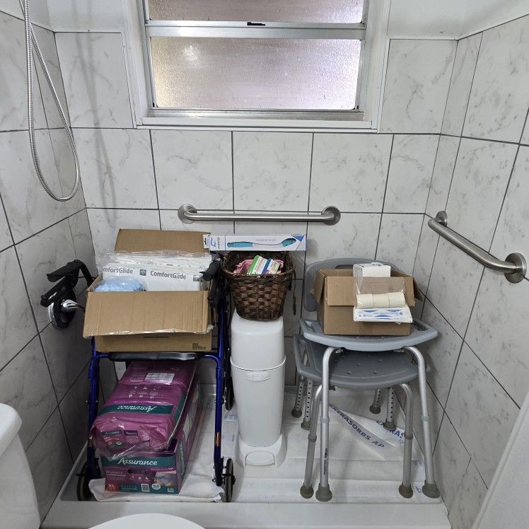 Patient Care Bundle : Walker , Shower Chairs, Adult Diapers, Wound Care Supplies, Diaper Geni, Purewick Adapters, Chucks
