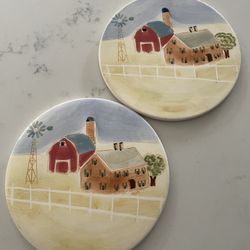 Farmhouse/barn Painted Ceramic Trivets Set