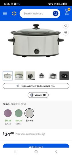 Mainstays 6 Quart Oval Slow Cooker with Stainless Steel Finish and Glass Lid