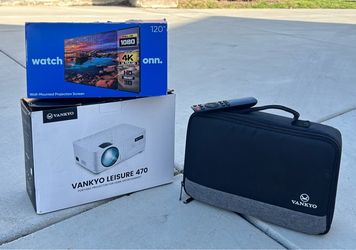 Vankyo Leisure 470 Portable Projector + onn. 120" Wall-Mounted Screen — Like New