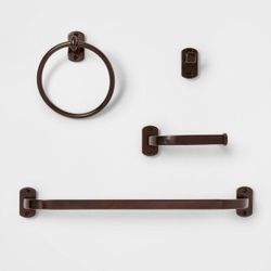 4pc Bath Hardware Set Oil Rubbed
Bronze - Threshold™: Includes Towel Ring, Robe Hook, Tissue Holder