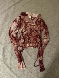 See through pink and white button up (x small)