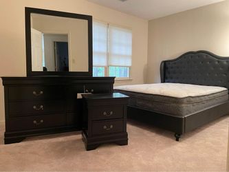 🤩 Black & white King | Queen size tufted bedroom set | Bedframe, Dresser, Mirror, Nightstand | Pay After Delivery 🚚