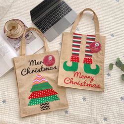 Creative cartoon linen handbag eco-friendly bag Christmas holiday gift bag personalized storage bag shopping bag