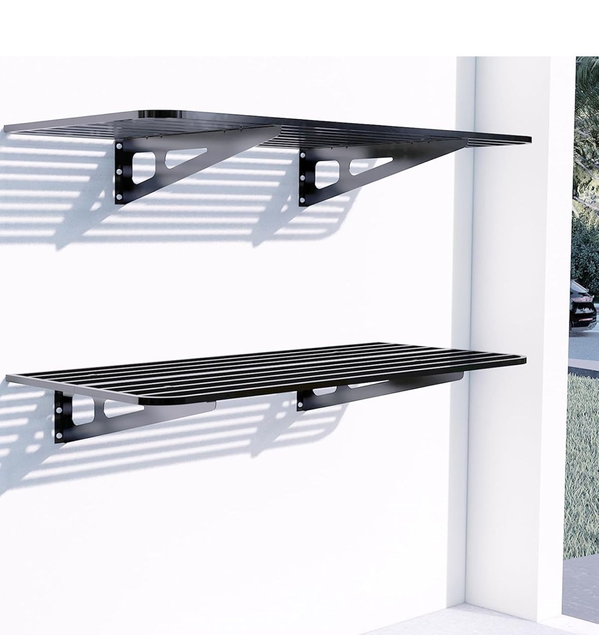 Garage Wall Shelving 2-Pack 2x4ft 24-inch-by-48-inch Wall Shelf Garage Storage Rack Floating Shelves, Space-Saving Black