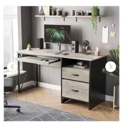 21.7"D x 55.1"W x 30"H Bestier Office Desk with Drawers, 55 inch Industrial Computer Desk with Storage, Wood Teacher Desk with Keyboard Tray & File Dr