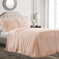 New King Size Pink Lush Decor Ruffle Bedspread Set Luxurious Farmhouse Bedding