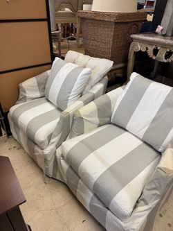 Pair of Striped Slipcovered Club Chairs
