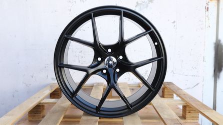 18 INCH SQUARED SET BBS STYLE BLACK WHEELS RIMS 18X8 +35 (5X112) CB: 66.6