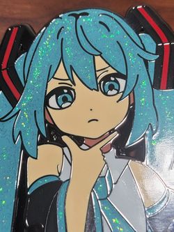 Hatsune Miku Glitter Enamel Pin - Thinking Meme Vocaloid Anime Collectible