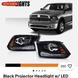 Black headlights projectors for 2013 to 2018 dodge ram pickup