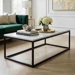 Evolve Contemporary Marble Coffee Table For Living Room - White/Black 47"