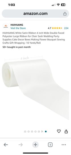 Ribbon Huihuang White Satin 4” Wide