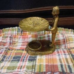 Vintage Solid Brass Statue Figurine Candle Holder For Sale 