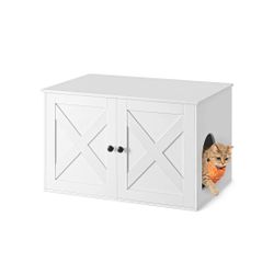 New Hidden Cat Litter Box Enclosure with Removable Divider Indoor White