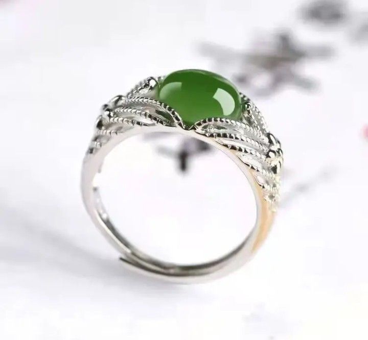 Men And Women Jade Stone Silver Ring