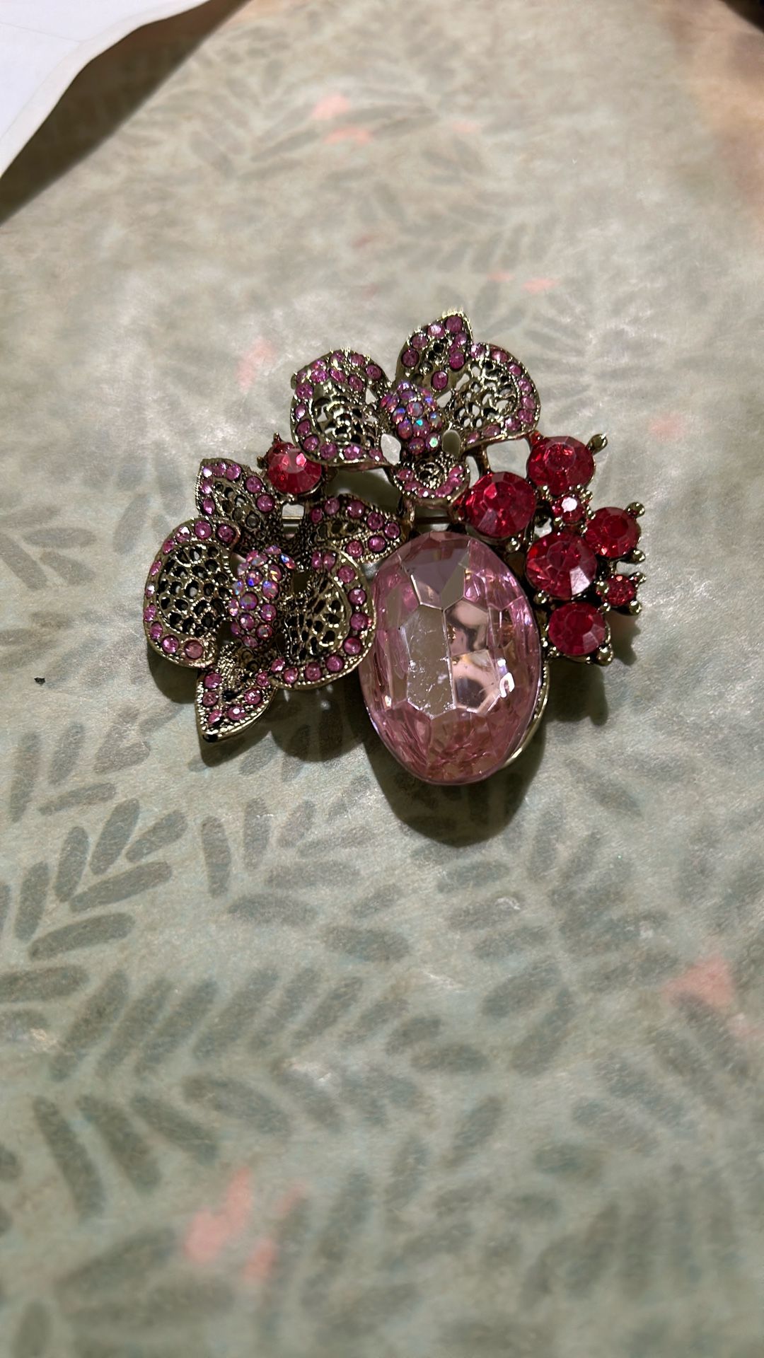 Large Pink, Vintage Brooch, Or  Pendant