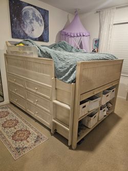 Pottery Barn Beadboard Full Size Low Loft Bed, Whitewash