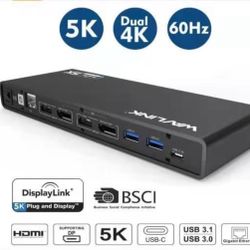Wavlink USB 3.0 Universal Laptop Docking Station,USB C to 5K/ Dual 4K @60Hz Video Outputs Dual Monitor for Windows,(2 HDMI & 2 DP, Gigabit Ethernet