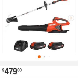 ECHO 56V Cordless Battery 16 in. String Trimmer and 151 MPH 526 CFM Blower Combo Kit (2) 2.5Ah Batteries and(1)Charger 