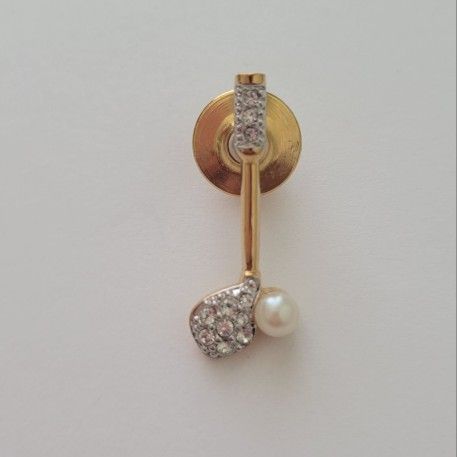 Swarovski Brand Golf Club Pin Tie Tack Faux Pearl Ball Gold Plated Crystal