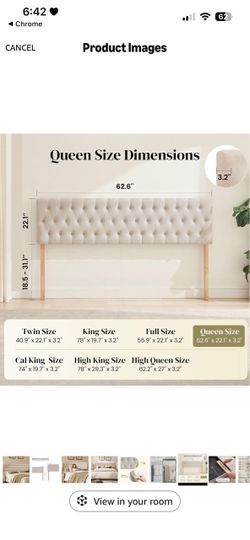 Tufted Upholstered Queen Size Bed Headboard in Modern Button Design, Adjustable Solid Wood Head Board, Premium Linen Fabric Padded Headboards in Bedro
