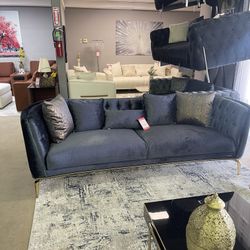 Green Velvet Sofa w/ Gold Metal Leg Traditional
