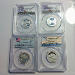 SET OF (4) CERTIFIED SILVER QUARTER DOLLAR COINS FOR COLLECTION