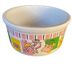 Pampered Lap Dogs Cartoon Design Pink, Yellow & Green Ceramic Water/Food Dish