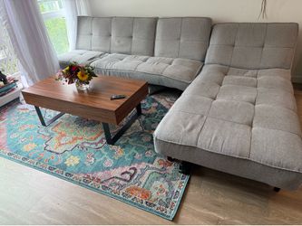 Gray Tufted L-Shaped Sectional Sofa – Sold As-Is