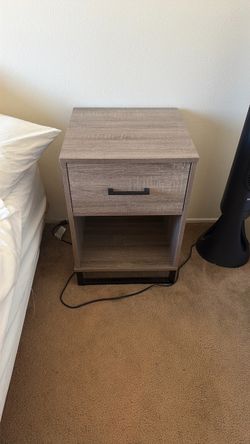 Gray Wood Nightstand with Drawer and Shelf