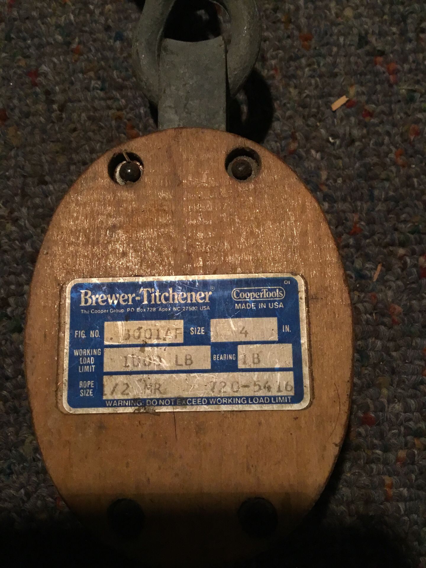Brewer titchener pulley size 4 pulls 1000 pounds 3001af vintage for