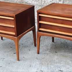 beautiful 1960's pair of Lane Rhythm series walnut NIGHTSTAND END TABLES and Others 