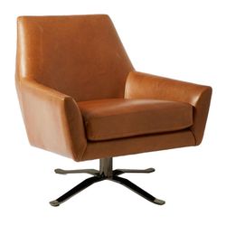 West Elm Lucas Leather Swivel Base Chair in Russet leather