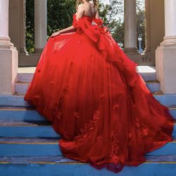 Quinceañera Beautiful Red Dress X Small Size, With Beautiful Accessories, Red 👠 Shoes And Crinoline Included