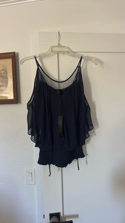 Navy Blue Chiffon Flutter Sleeve Top