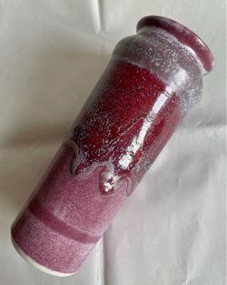 Handmade Bruning Pottery Studio Art Purple and Red Drip Glaze Vase