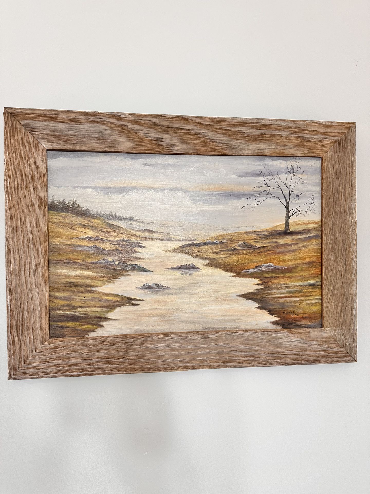 ORIGINAL VINTAGE OIL PAINTING IN RUSTIC WOOD FRAME BY GRADY EZELL ‘76